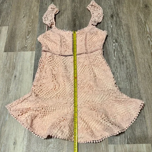 Selfie Leslie- Hali Frill Strap Crochet Overlay Pink Mini-Dress - Size XS. - Picture 7 of 8